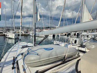 Deck of Mimi, a Dufour 390 GL sailboat at Rogoznica, Croatia