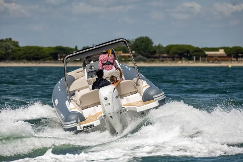 Exterior view of Salpa, a Salpa Soleil 24.5 motorboat at Grad Vodice, Croatia