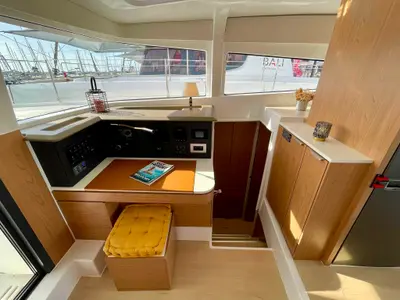 Cockpit of Zéphire II, a Bali 4.2 catamaran at Saint-Mandrier-sur-Mer, France