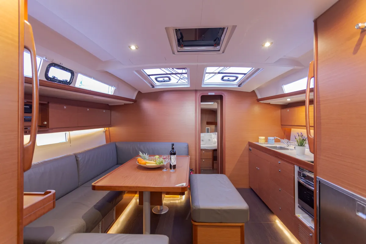 Salon of Wilma, a Dufour 460 Grand Large sailboat at Preveza, Greece