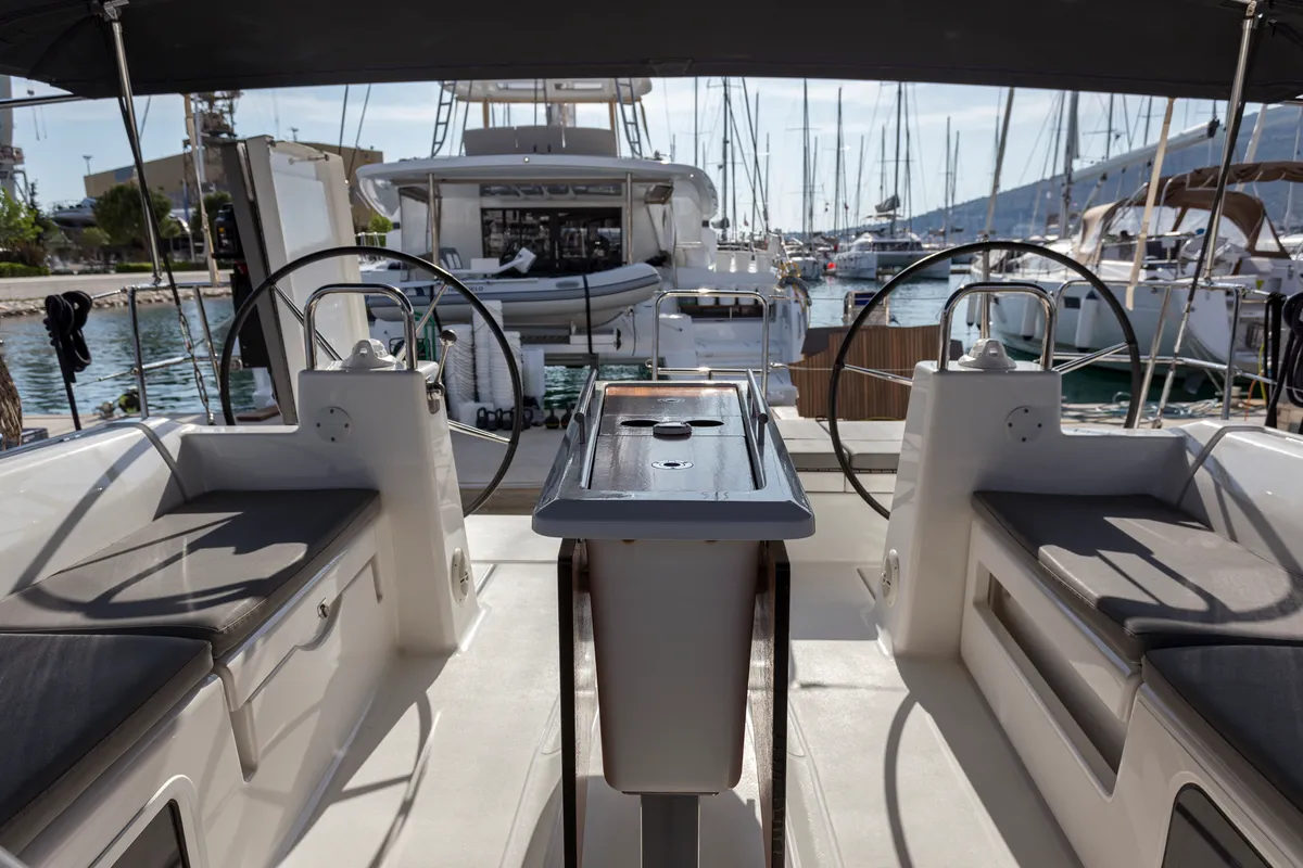 Cockpit of Wilma, a Dufour 460 Grand Large sailboat at Preveza, Greece