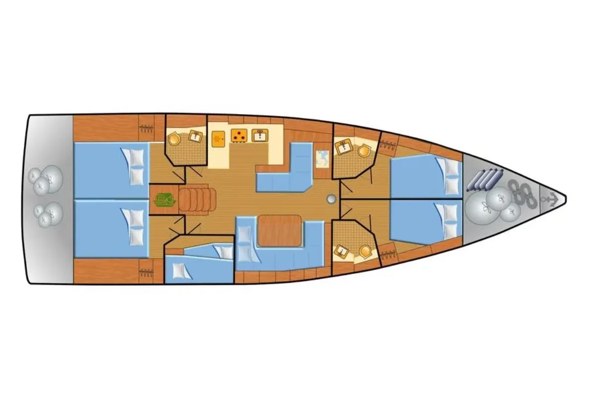 Floor plan of Alboran Mónica, a Beneteau Oceanis 51.1 sailboat at Horta, Portugal