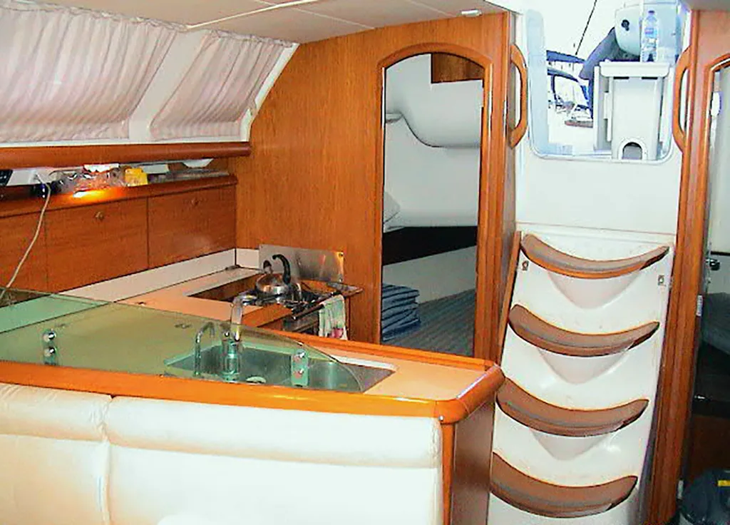 Galley of ALKI, a Jeanneau Sun Odyssey 37 sailboat at Municipal Unit of Lefkada, Greece