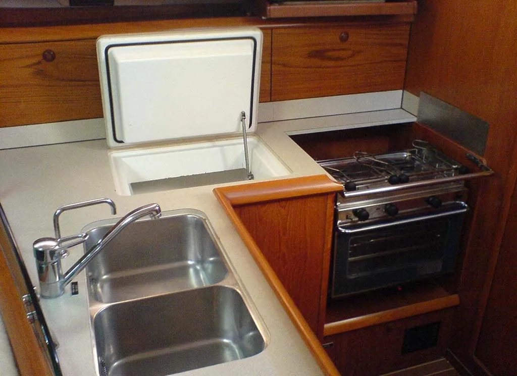 Galley of ALKI, a Jeanneau Sun Odyssey 37 sailboat at Municipal Unit of Lefkada, Greece