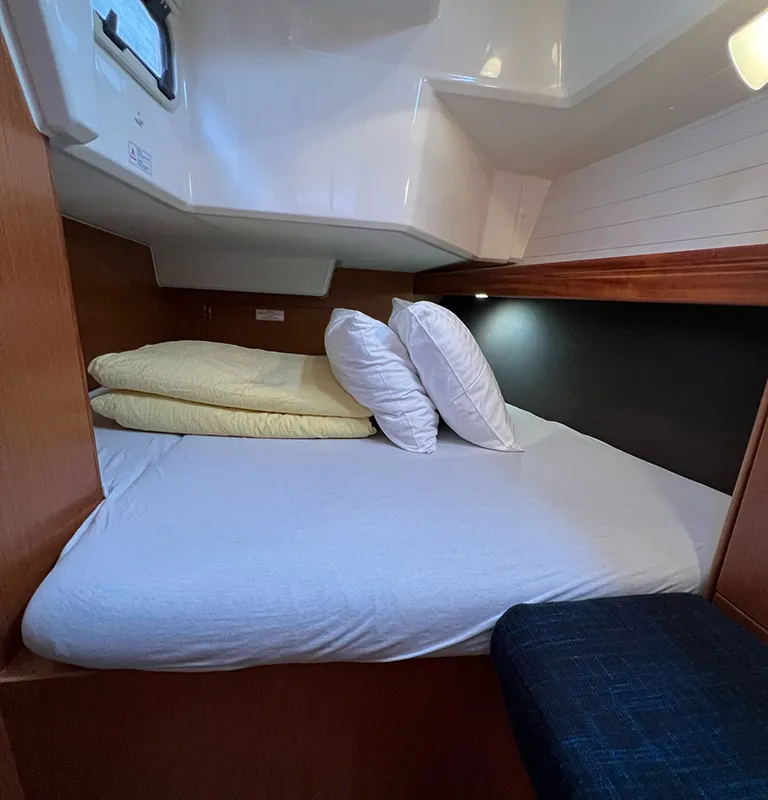 Cabin on Jugo, a Bavaria Cruiser 37 sailboat at Punat, Croatia