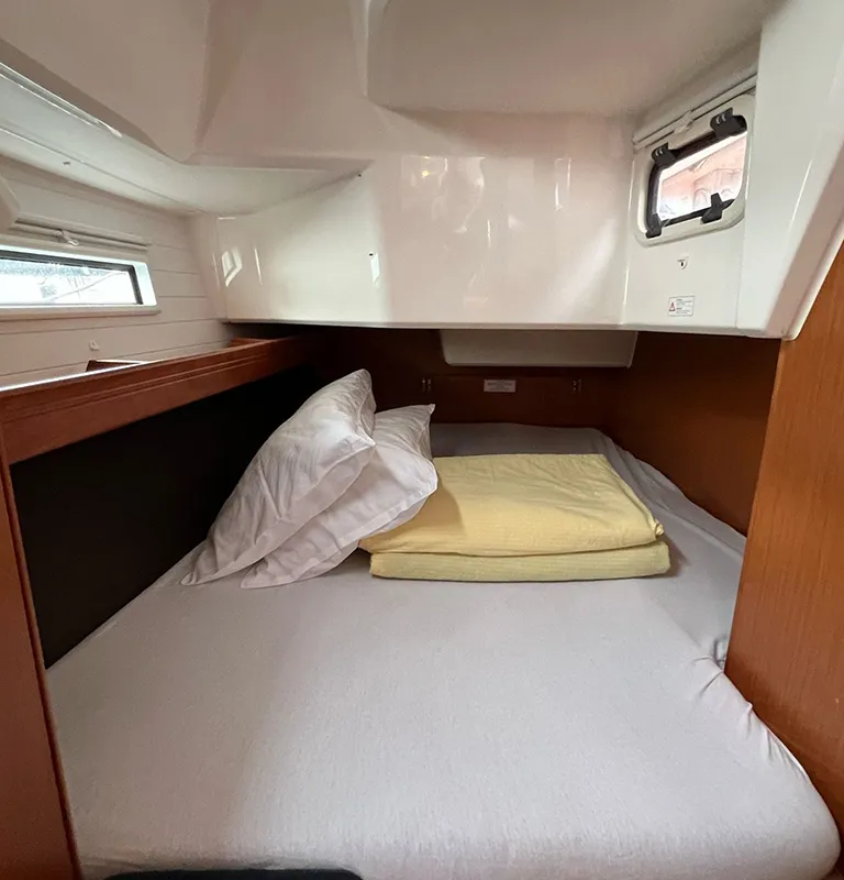 Cabin on Jugo, a Bavaria Cruiser 37 sailboat at Punat, Croatia
