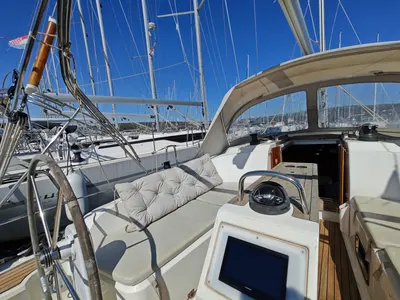 Cockpit of Jugo, a Bavaria Cruiser 37 sailboat at Punat, Croatia