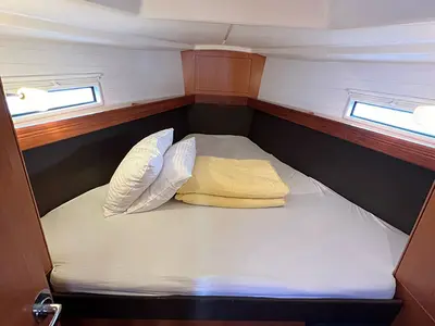 Cabin on Jugo, a Bavaria Cruiser 37 sailboat at Punat, Croatia