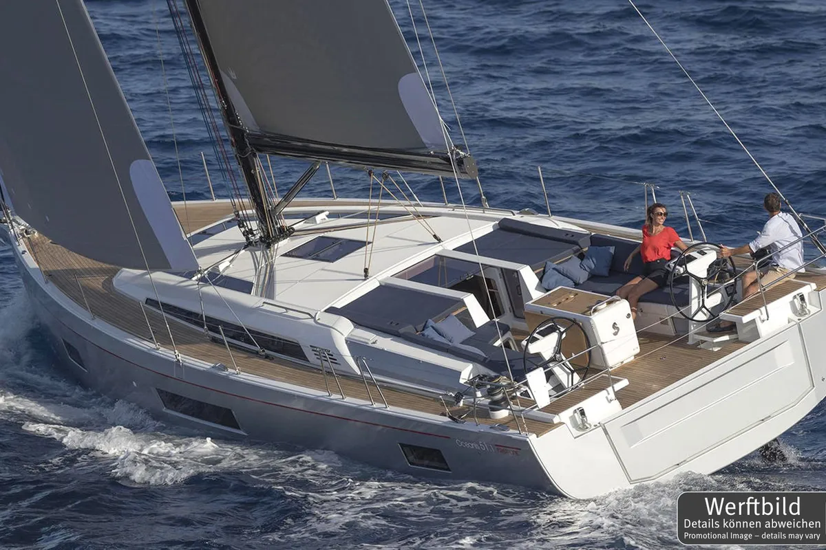 Exterior view of Marny, a Beneteau Oceanis 51.1 sailboat at Općina Rogoznica, Croatia