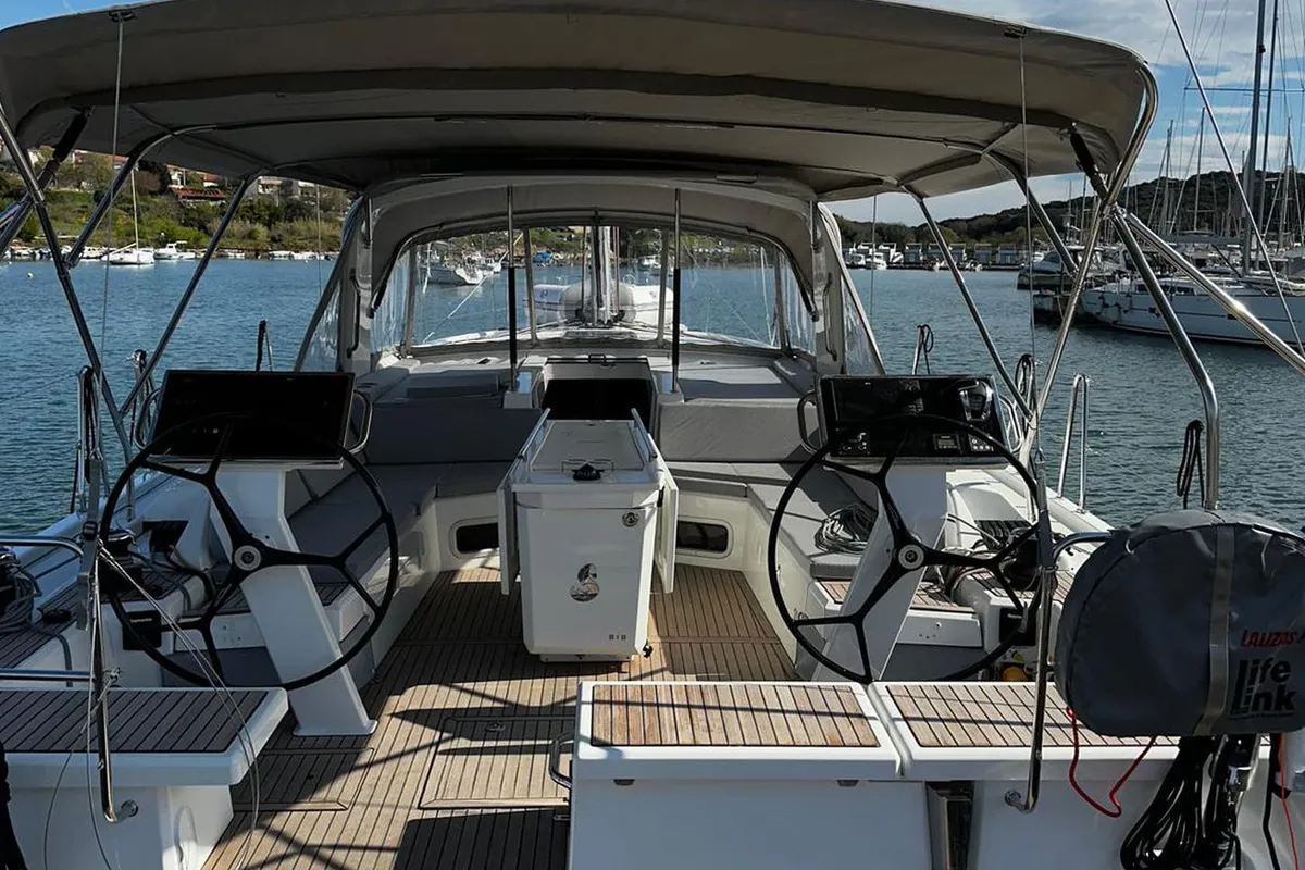 Cockpit of Marny, a Beneteau Oceanis 51.1 sailboat at Rogoznica, Croatia