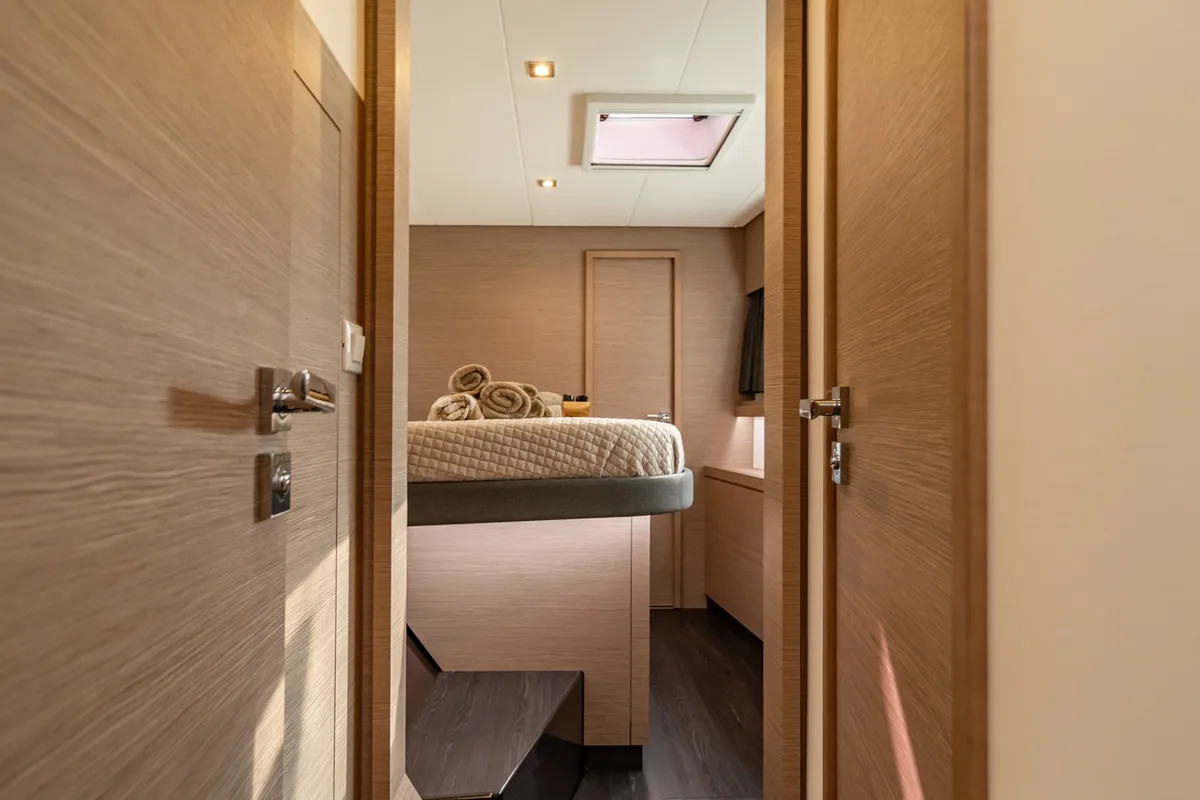Cabin on EQUINOX, a Fountaine Pajot Tanna 47 catamaran at Lefkada, Greece