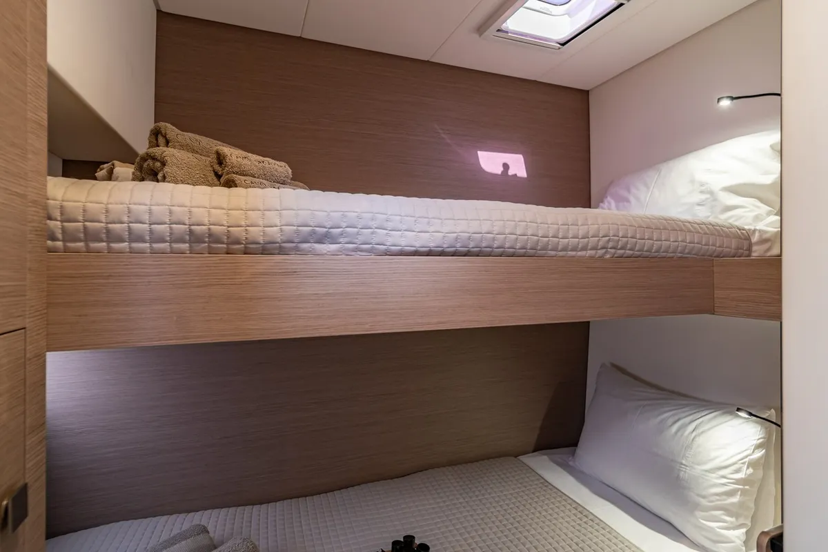 Cabin on EQUINOX, a Fountaine Pajot Tanna 47 catamaran at Lefkada, Greece