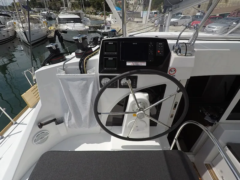 Cockpit of Maya, a Lagoon 380 catamaran at Grad Šibenik, Croatia
