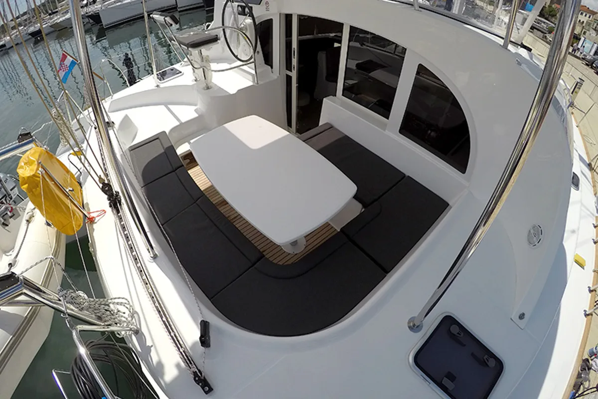 Deck of Maya, a Lagoon 380 catamaran at Grad Šibenik, Croatia
