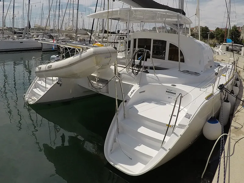 Exterior view of Maya, a Lagoon 380 catamaran at Grad Šibenik, Croatia