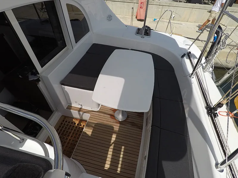 Deck of Maya, a Lagoon 380 catamaran at Grad Šibenik, Croatia