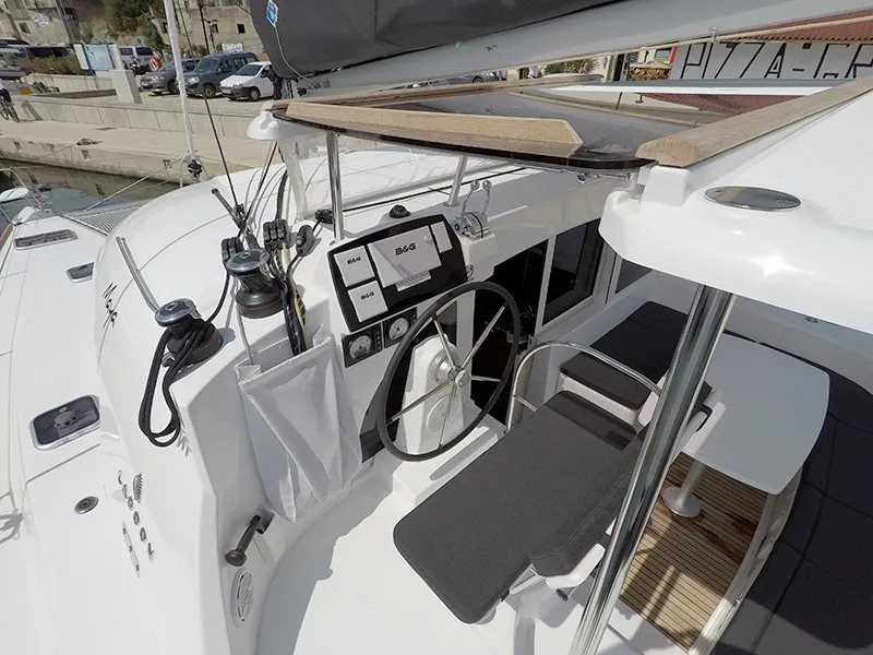 Cockpit of Maya, a Lagoon 380 catamaran at Grad Šibenik, Croatia