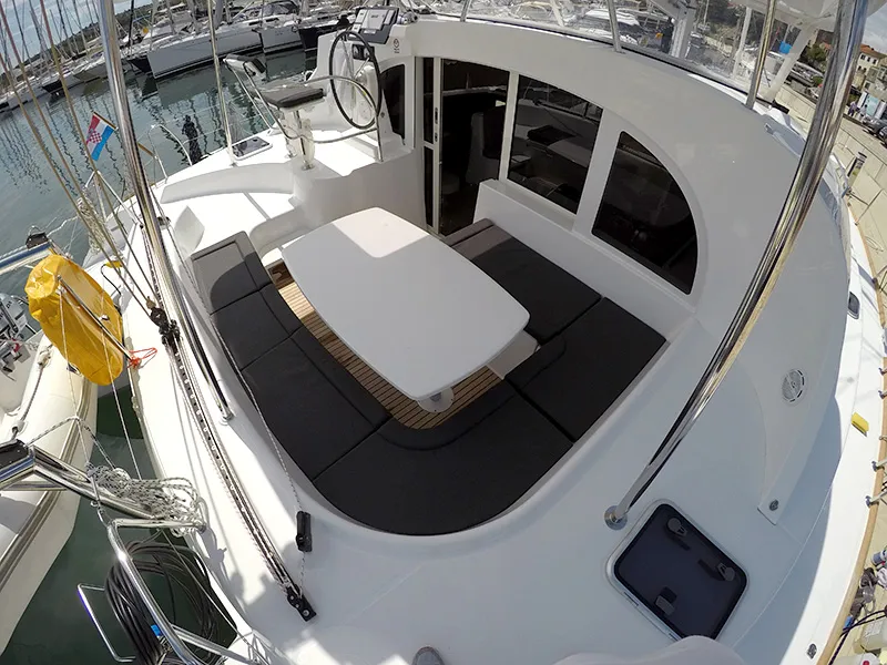 Deck of Maya, a Lagoon 380 catamaran at Grad Šibenik, Croatia