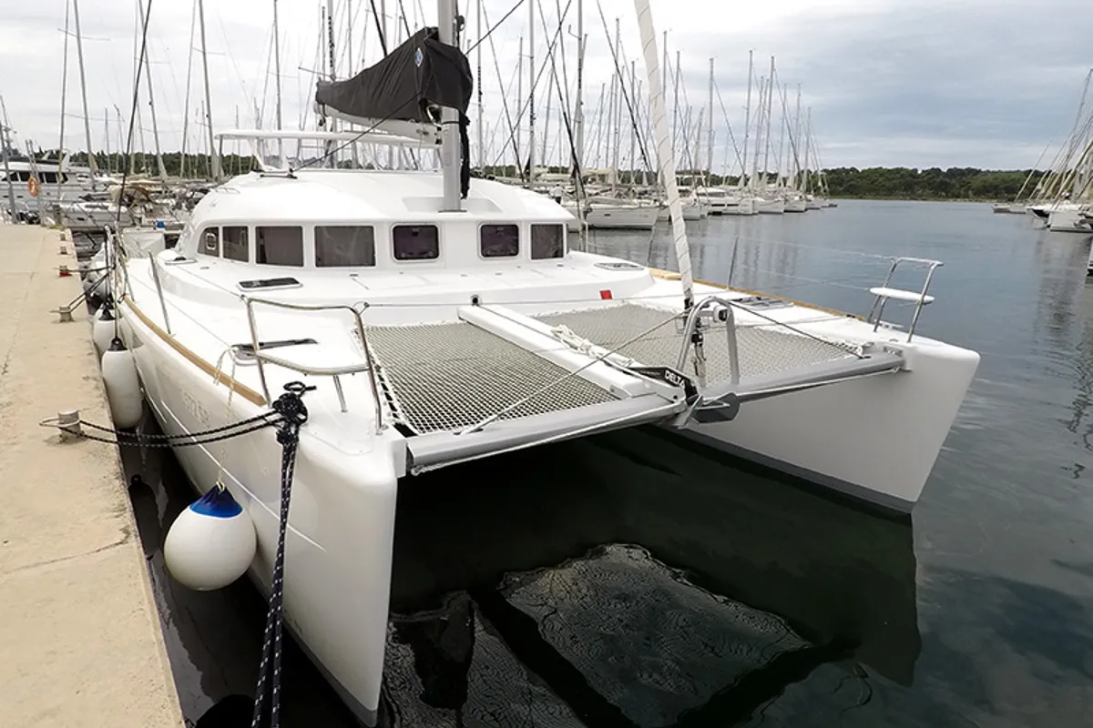 Exterior view of Maya, a Lagoon 380 catamaran at Grad Šibenik, Croatia