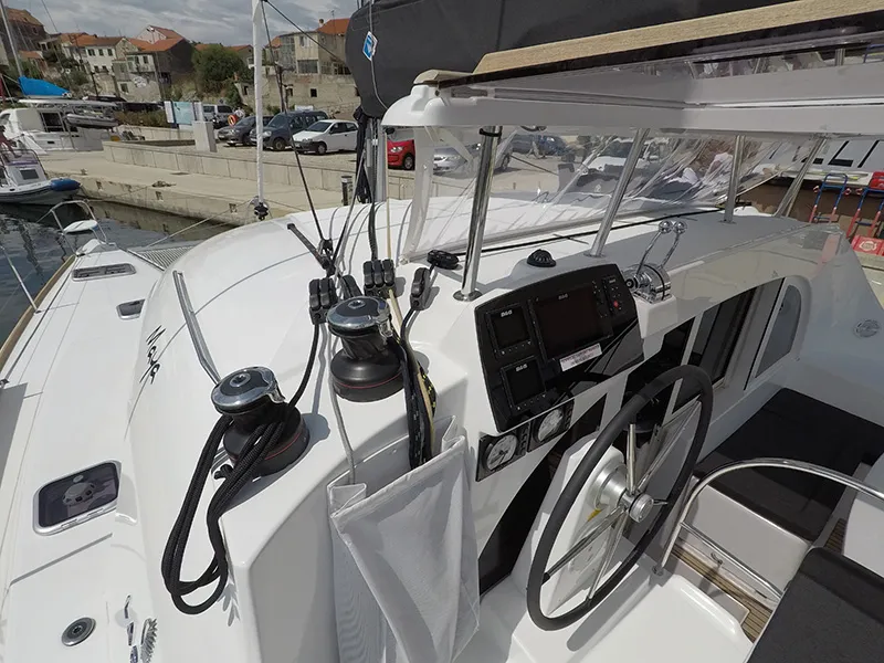 Cockpit of Maya, a Lagoon 380 catamaran at Grad Šibenik, Croatia