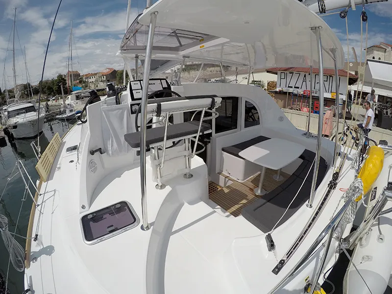 Deck of Maya, a Lagoon 380 catamaran at Grad Šibenik, Croatia