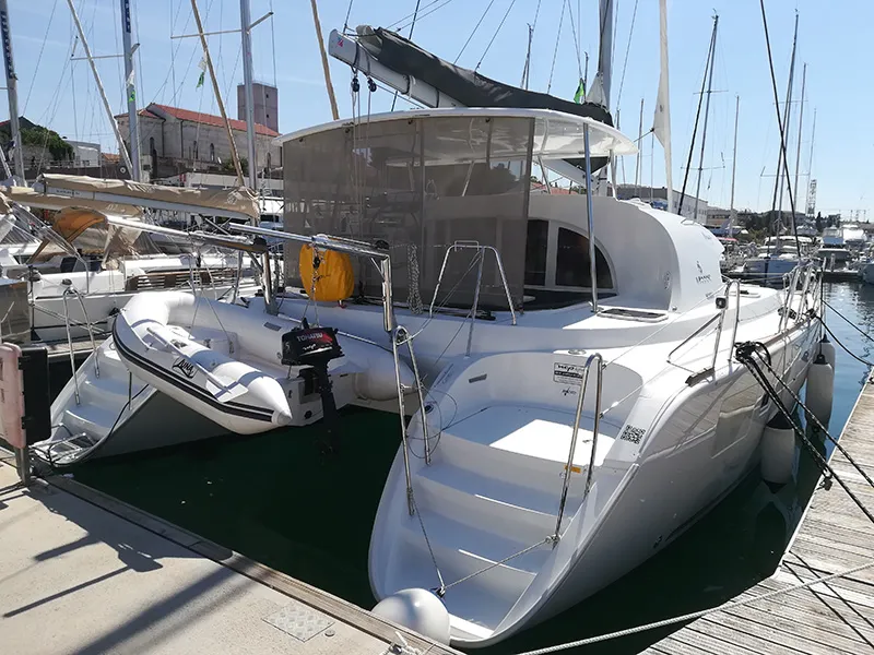 Exterior view of Maya, a Lagoon 380 catamaran at Grad Šibenik, Croatia