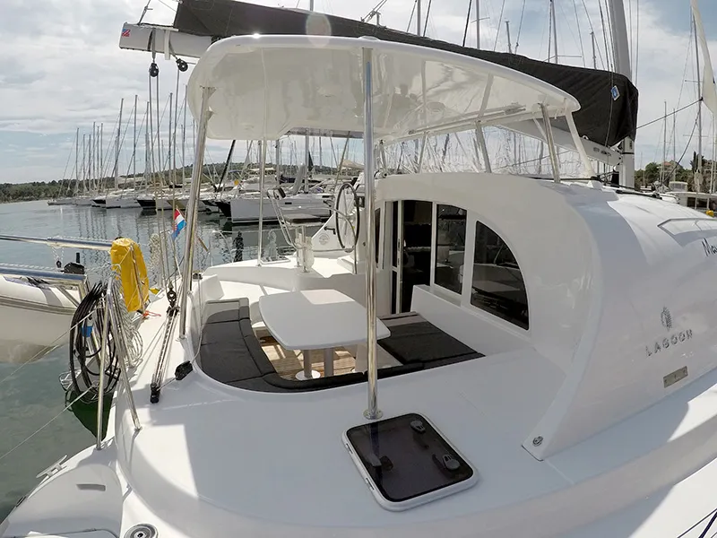 Deck of Maya, a Lagoon 380 catamaran at Grad Šibenik, Croatia