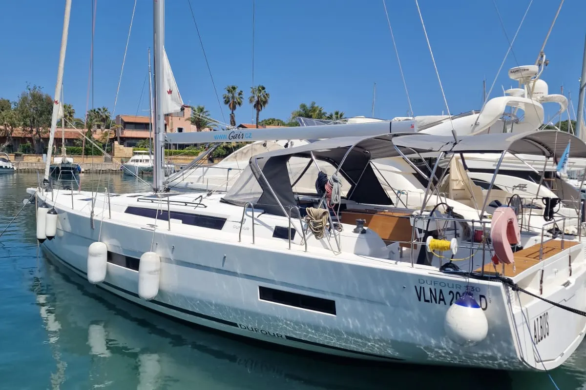 Exterior view of Albus, a Dufour 530 sailboat at Tonnarella, Italy