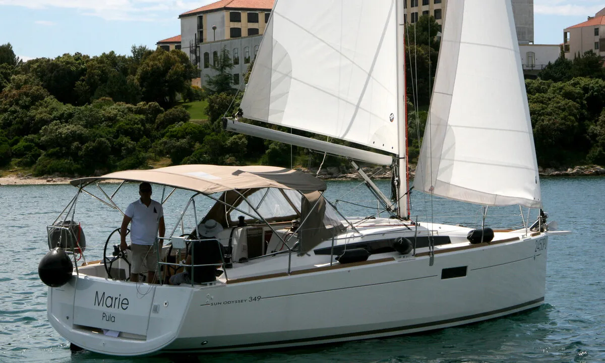 Exterior view of Marie, a Jeanneau Sun Odyssey 349 sailboat at Grad Pula, Croatia
