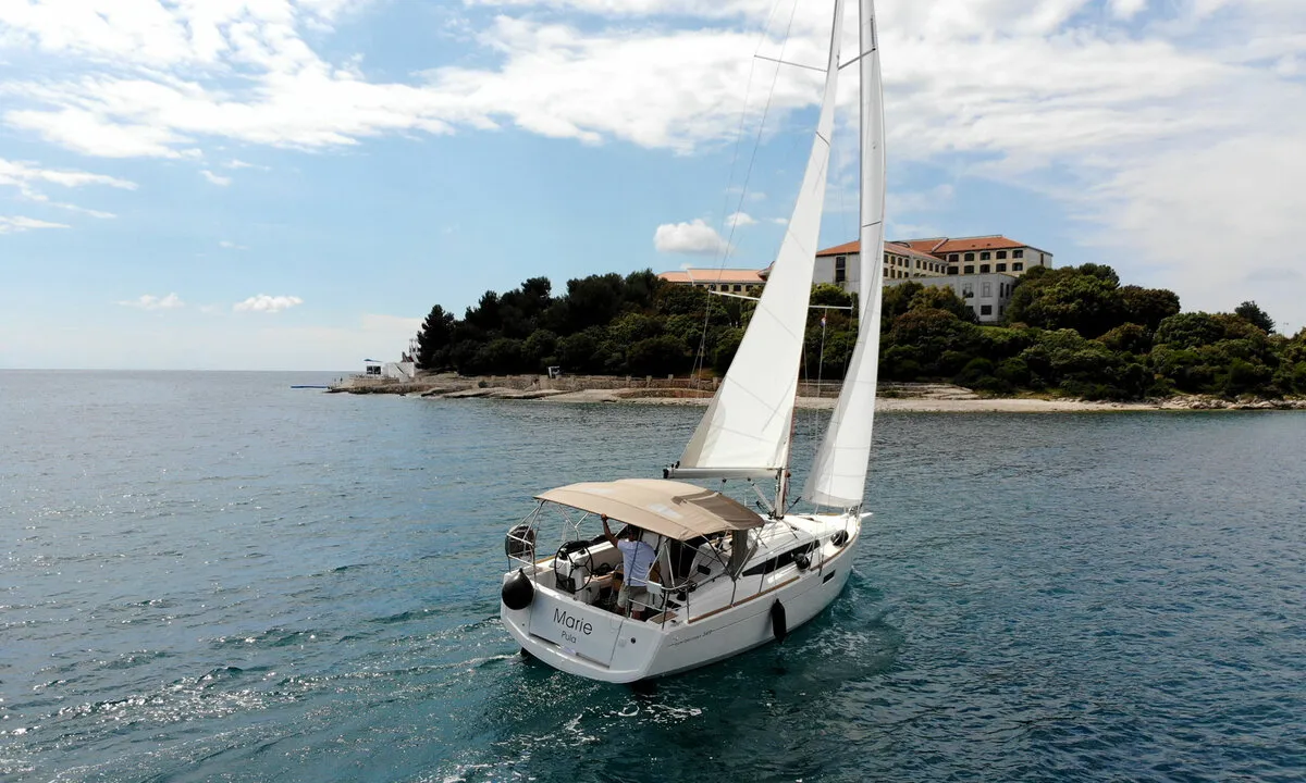 Exterior view of Marie, a Jeanneau Sun Odyssey 349 sailboat at Grad Pula, Croatia