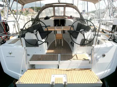 Cockpit of Marie, a Jeanneau Sun Odyssey 349 sailboat at Grad Pula, Croatia