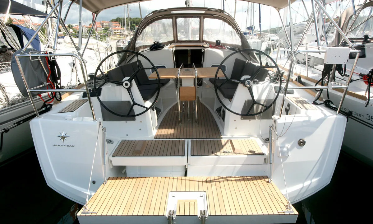 Cockpit of Marie, a Jeanneau Sun Odyssey 349 sailboat at Grad Pula, Croatia