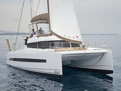 Golden Waters, a Bali 4.1 catamaran at Port of Avdira, Greece