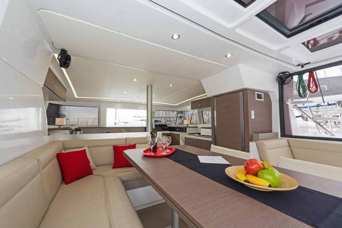 Golden Waters, a Bali 4.1 catamaran at Port of Avdira, Greece
