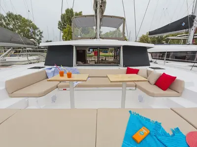 Golden Waters, a Bali 4.1 catamaran at Port of Avdira, Greece