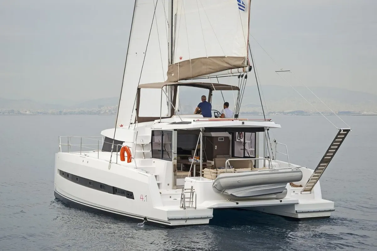 Golden Waters, a Bali 4.1 catamaran at Port of Avdira, Greece