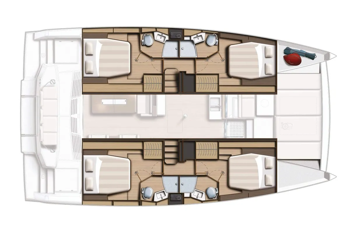 Floor plan of Silver Waters, a Bali 4.4 catamaran at Skiathos, Greece