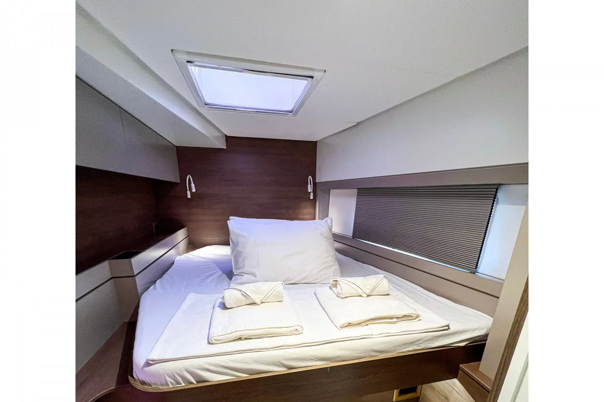 Cabin on Silver Waters, a Bali 4.4 catamaran at Skiathos, Greece