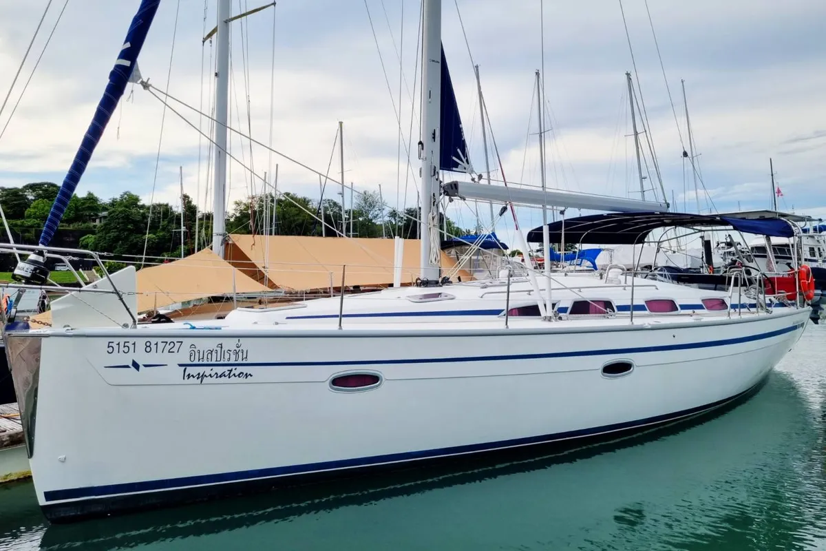 Exterior view of Inspiration, a Bavaria 40 Cruiser sailboat at Mai Khao, Thailand
