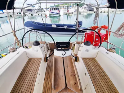 Cockpit of Inspiration, a Bavaria 40 Cruiser sailboat at Mai Khao, Thailand