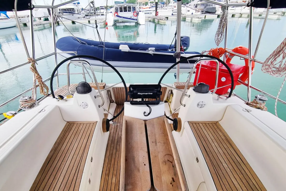 Cockpit of Inspiration, a Bavaria 40 Cruiser sailboat at Mai Khao, Thailand
