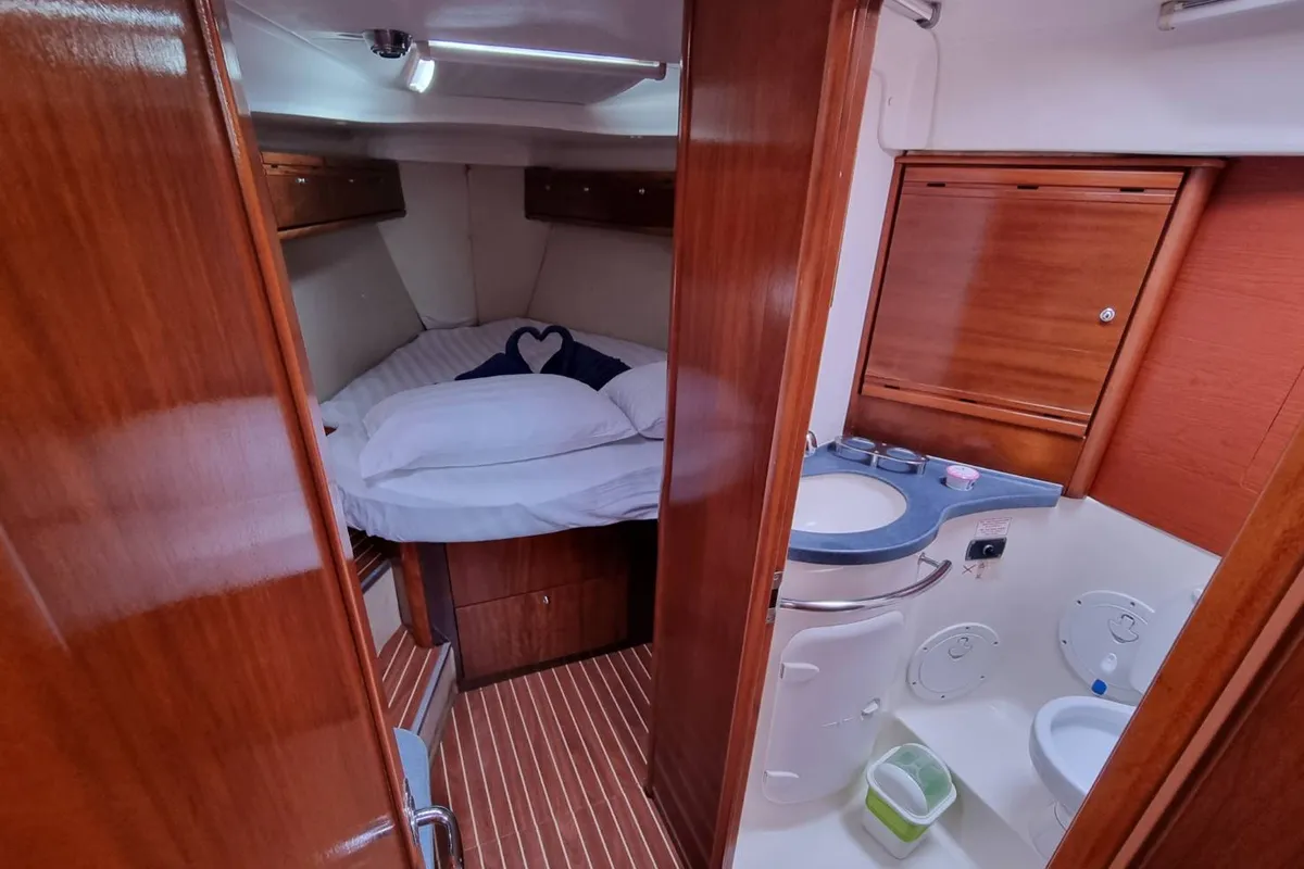 Cabin on Inspiration, a Bavaria 40 Cruiser sailboat at Mai Khao, Thailand