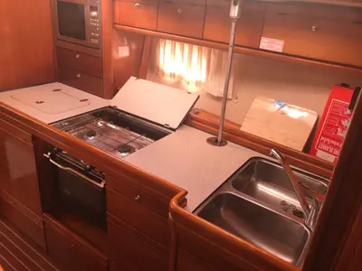 Galley of Inspiration, a Bavaria 40 Cruiser sailboat at Mai Khao, Thailand