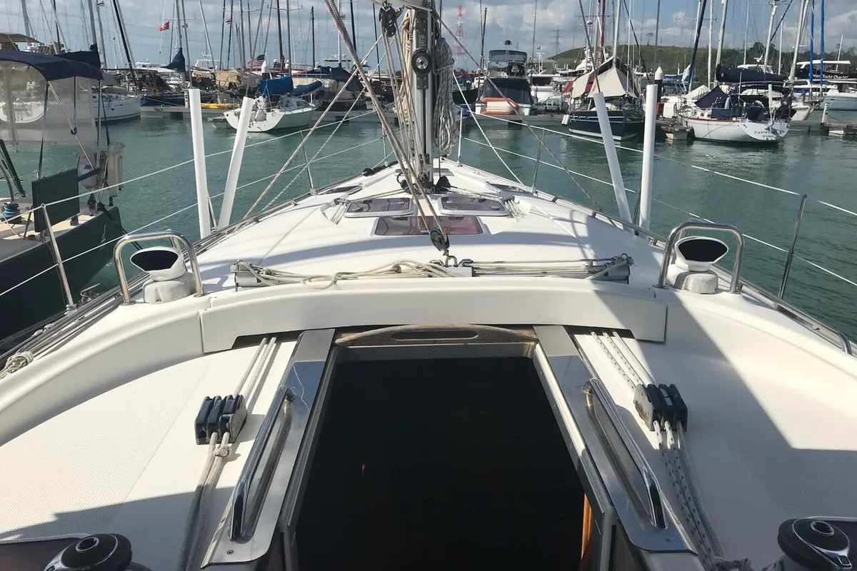 Deck of Inspiration, a Bavaria 40 Cruiser sailboat at Mai Khao, Thailand