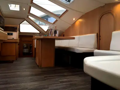 Salon of Montagu, a Privilege 51 catamaran at Santa Eulària des Riu, Spain