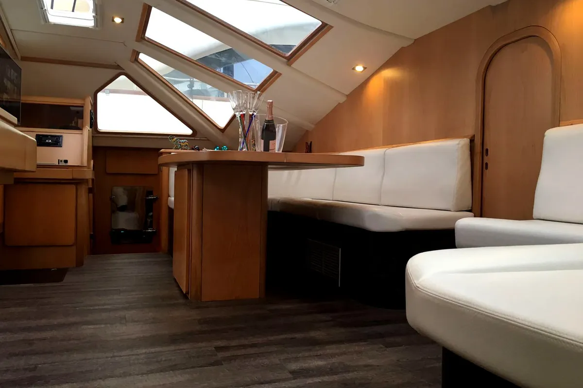 Salon of Montagu, a Privilege 51 catamaran at Santa Eulària des Riu, Spain