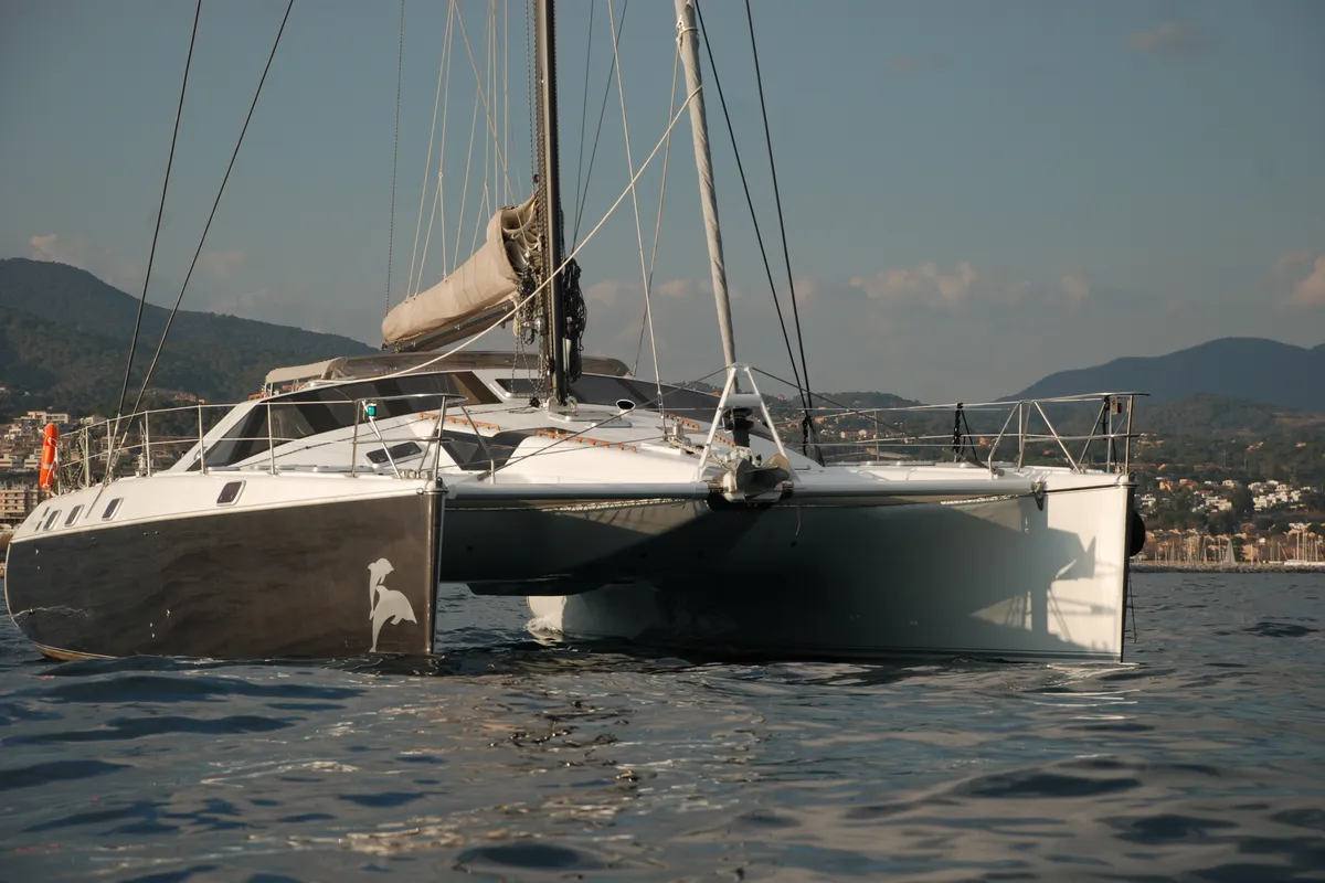 Exterior view of Montagu, a Privilege 51 catamaran at Santa Eulària des Riu, Spain