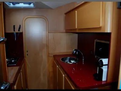 Galley of Montagu, a Privilege 51 catamaran at Santa Eulària des Riu, Spain