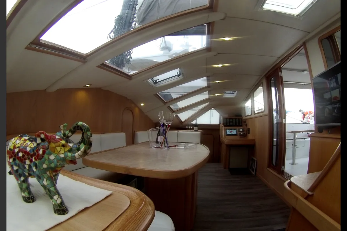 Salon of Montagu, a Privilege 51 catamaran at Santa Eulària des Riu, Spain