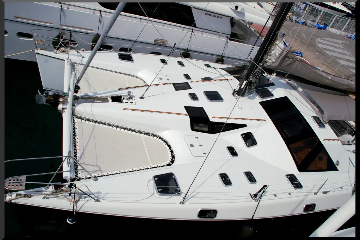 Deck of Montagu, a Privilege 51 catamaran at Santa Eulària des Riu, Spain